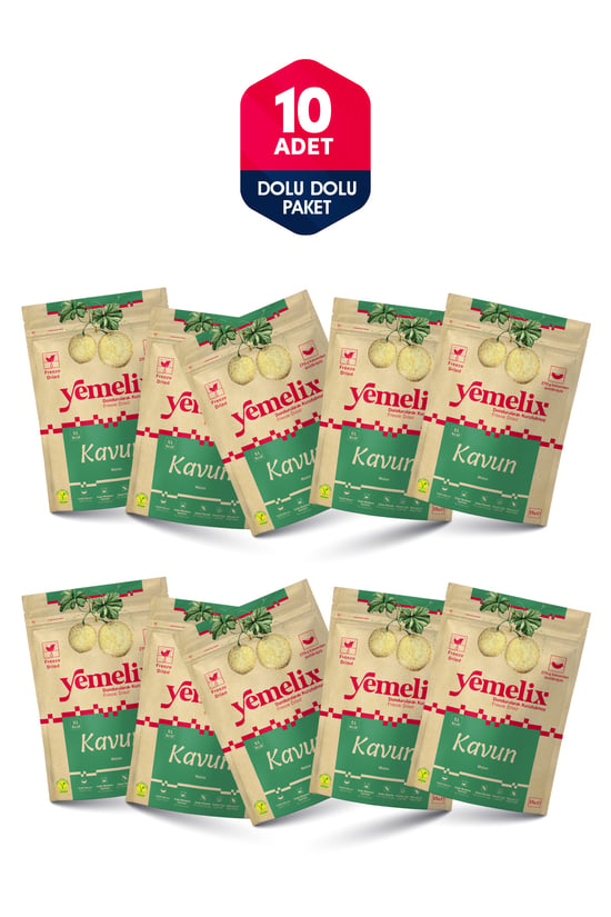 YEMELİX Freeze Dried 10'lu Dolu Dolu Paket Kavun Kuru Meyve Cipsi - Dondurularak Kurutulmuş Kavun 15Gx10