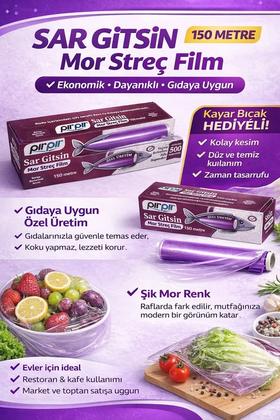 Pırpır Sar Gitsin 150 Metre Mor Streç Film