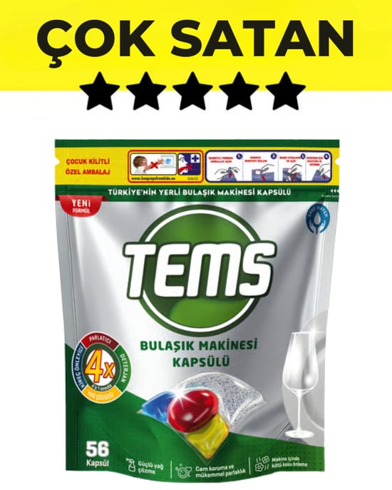 Tems 4 Etkili Bulaşık Makinesi Kapsül Deterjanı 56'lı