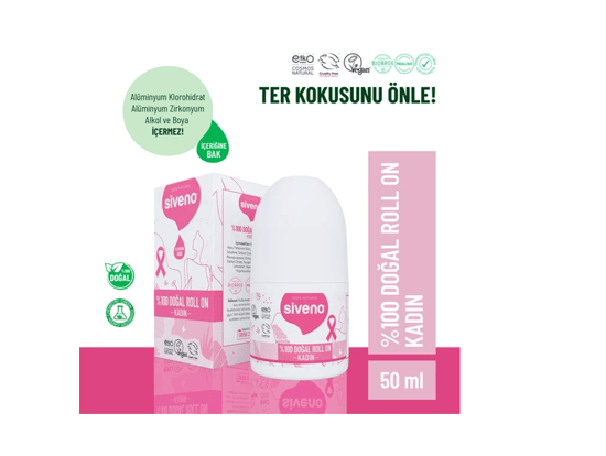 Siveno %100 Doğal Roll On Kadın Deodorant Ter Kokusu Önleyici Bitkisel Leke Bırakmayan Vegan 50 Ml
