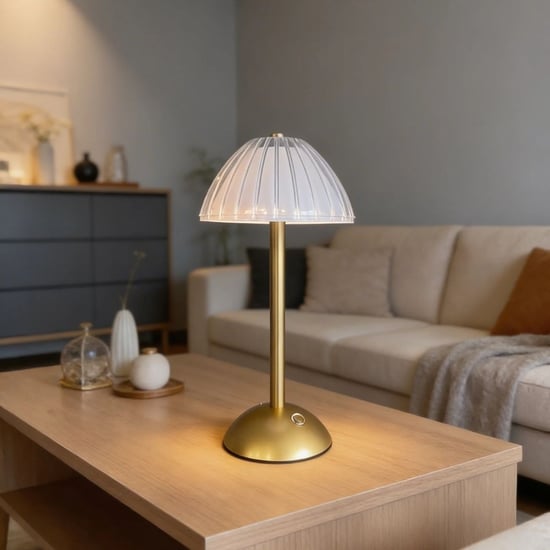 Buffer® Uzun Mantar çizgili Model Led Masa Lambası – Dokunmatik, 3 Renk İşık Modlu, Şarjlı Dekoratif
