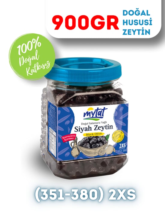 Mytat Doğal Gemlik Hususi Siyah Zeytin 900 Gr (351-380) 2xs