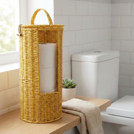 Buffer® Askılı Plastik Rattan Tuvalet Kâğıdı Standı – Hasır Görünümlü, Kapaklı, Yedekli Wc Kâğıtlık,