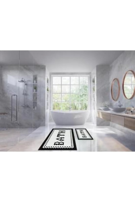 Bath Petek Desenli Dot Taban 2'li Banyo Paspas Takımı