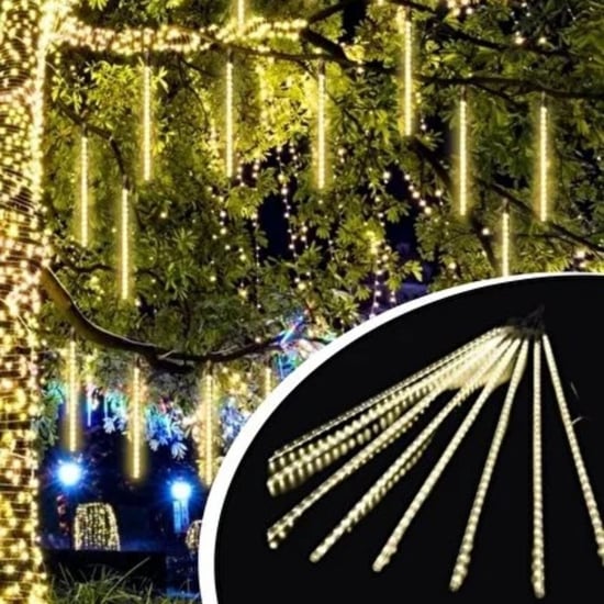 Buffer® 9'lu Plastik Meteor Led Usb Sarı Renk Ağaç İşığı – Renk Değiştiren Asmalı Dekoratif Bahçe Ve