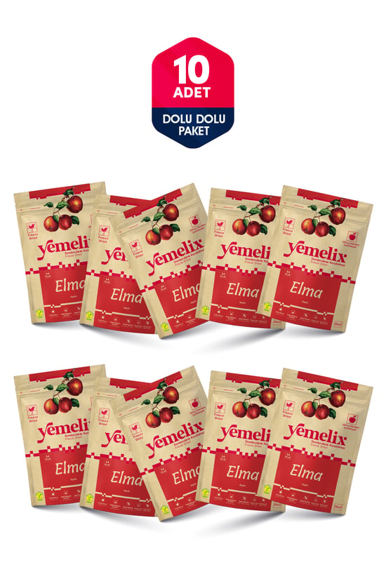 YEMELİX Freeze Dried 10'lu Dolu Dolu Paket Elma Kuru Meyve Cipsi - Dondurularak Kurutulmuş Elma 15Gx10