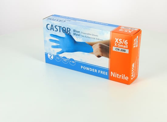 Castor Tek Kullanımlık Eldiven Pudrasız Nitril Mavi 6-xs 100'lü