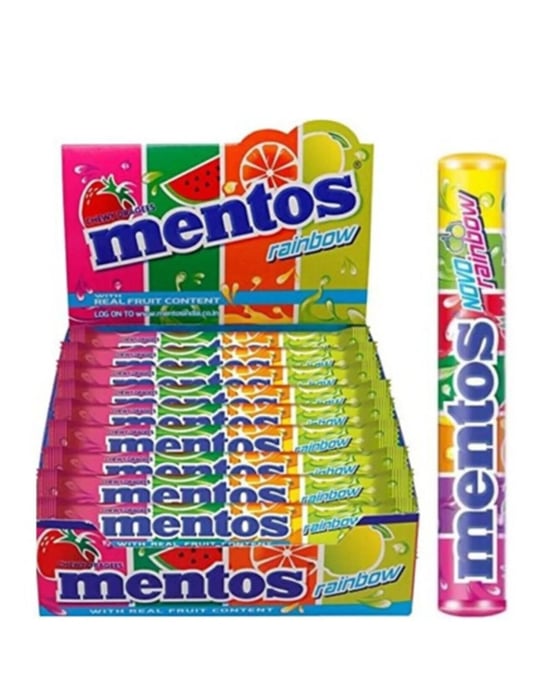 Mentos Şekerleme 37,5 Gr X 20'li Paket Rainbow Karışık Meyve Aromalı Çiğnenen Draje