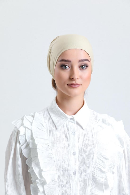 Hürrem Bone Bej Arkadan Bağlamalı Tesettür Bone Penye Düz Bone 1011_12