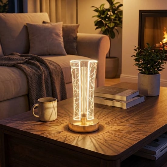 Buffer® İki Yandan Kavisli Silindirik Geometrik Çizgi Model kristal Led Masa Lambası – Dokunmatik, 3