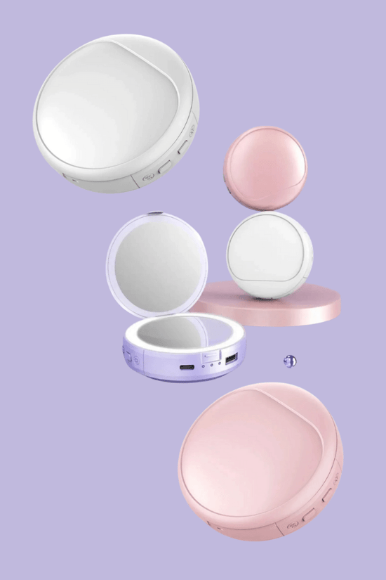 Işıklı Makyaj Aynası – Powerbank, El Isıtıcı, 3x Büyüteç & Kompakt Tasarım Beyaz