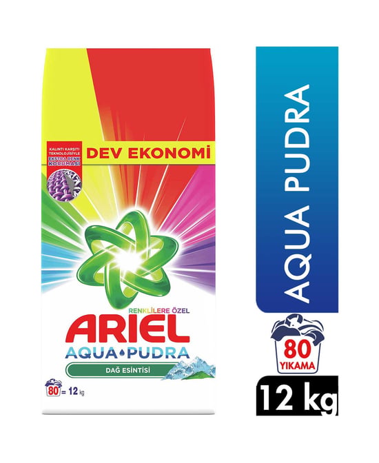Ariel Toz Çamaşır Deterjanı 12 kg 80 Yıkama Dağ Esintisi Renklilere Özel Aqua Pudra