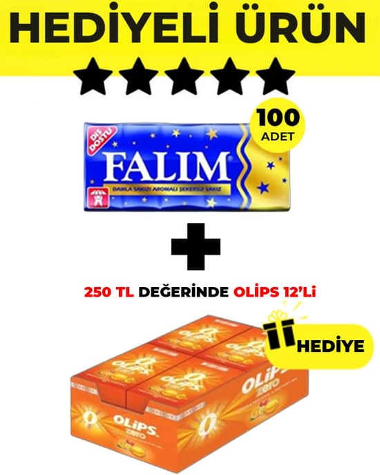 Falım (5'li 7gr X 100 Adet) - Olips (28gr X 12) Avantajlı Damla Sakız ve Olips Zero C Vitaminli Şekerleme Paketi