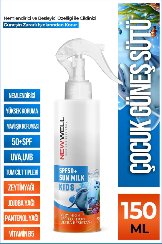 New Well Çocuk Güneş Sütü Yüksek Koruma Spf50+ Jojoba Oil 150 Ml