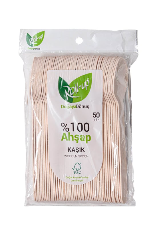 Roll-up Doğa Dostu Ahşap Kaşık 50 Adet
