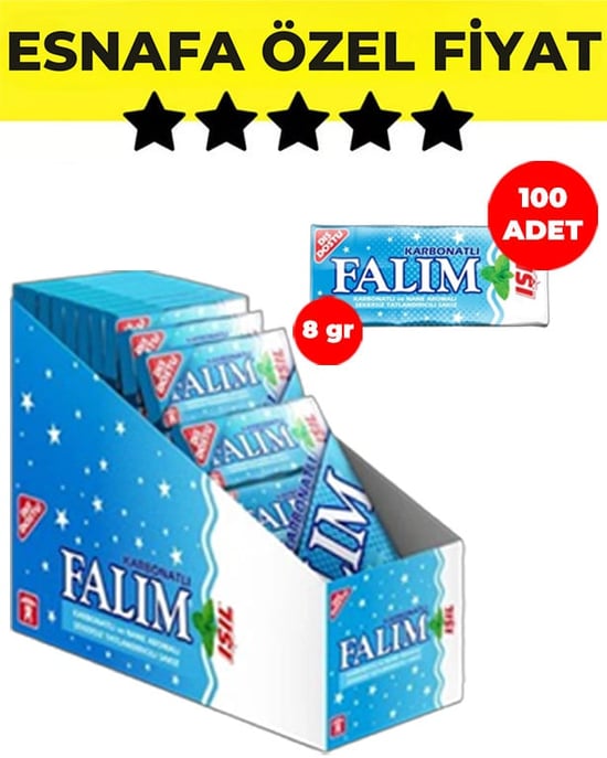 Falım Işıl Karbonatlı ve Nane Aromalı Şekersiz 5'li 8 Gr 100 Adet Sakız
