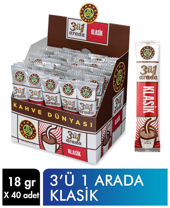Kahve Dünyası Hazır Kahve 18 gr X 40'lı Paket 3'ü 1 Arada Klasik