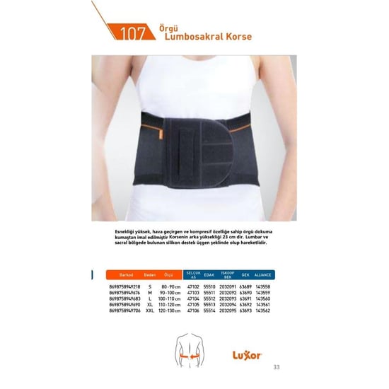 Luxor Örgü Lumbosacral Korse ( 107/2xl )
