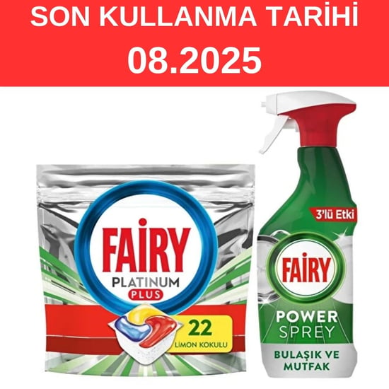 Fairy Platinum Plus 22 Yıkama Bulaşık Makinesi Kapsülü + Fairy Power Sprey 3ü 1 Arada Bulaşık ve Mutfak 500 Ml