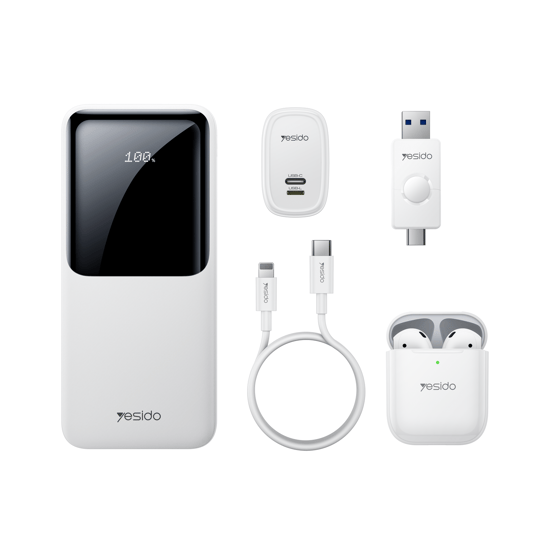 Yesido CG10 5in1 12W Şarj Aleti Kablo Powerbank Flash Bellek Airpods Set Beyaz