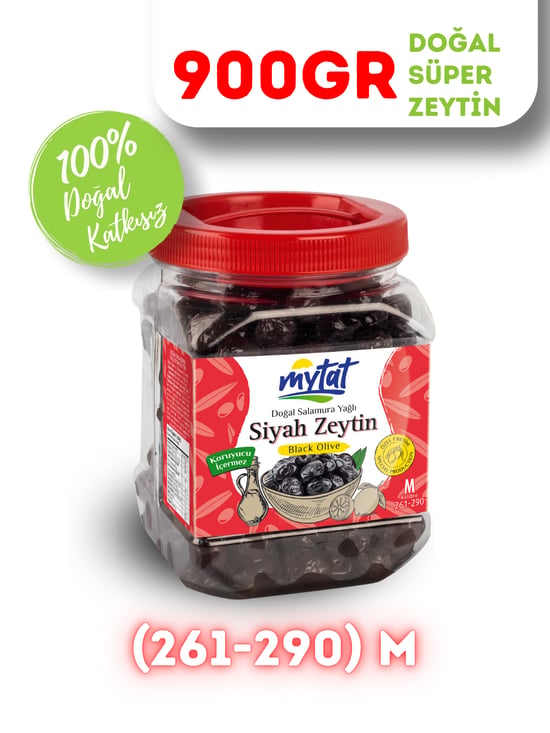 Mytat Doğal Gemlik Özel Siyah Zeytin 900 Gr (261-290) M