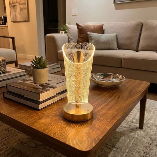 Buffer® Açık Silindirik Kristal Damla model Led Masa Lambası – Gold Tabanlı, Dokunmatik, 3 Renk İşık