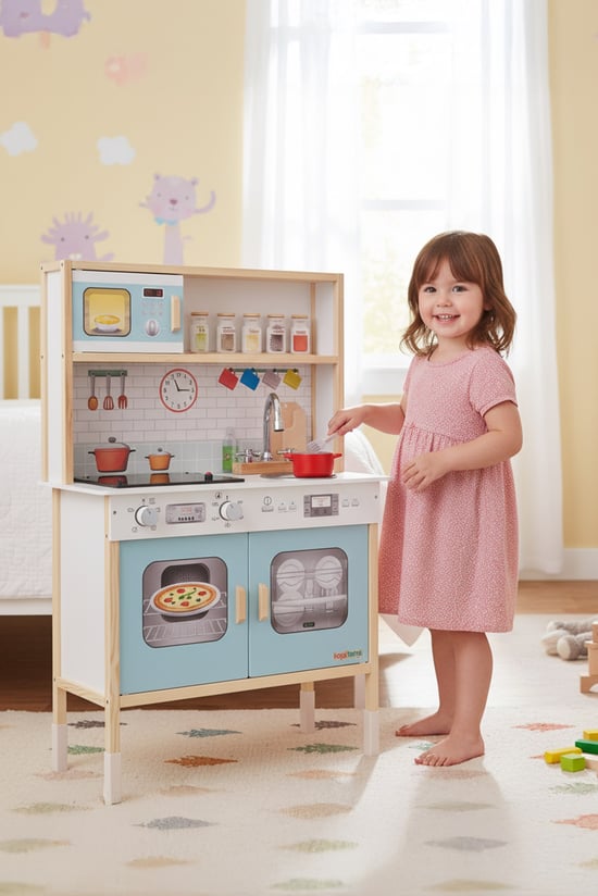 Ledli Ahşap Oyuncak Mutfak ~ Montessori Mutfak, Çocuk Mutfağı, Hediye Halı Dbg102