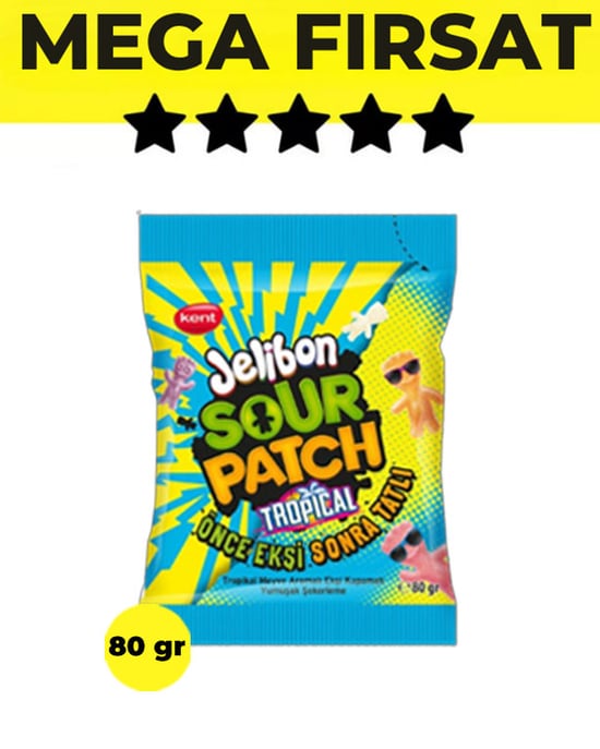 Jelibon Sour Patch Tropikal Yumuşak Şekerleme 80 Gr - 96 Adet-4 Koli