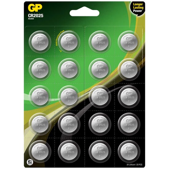 Gp Batteries Cr2025 2025 Boy Lityum Düğme Pil, 3 Volt, 20'li Kart