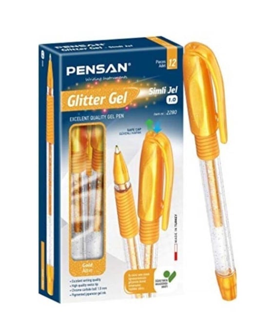 Pensan Altın Tükenmez Kalem Glitter Simli Jel 1.0 Mm 12 Adet