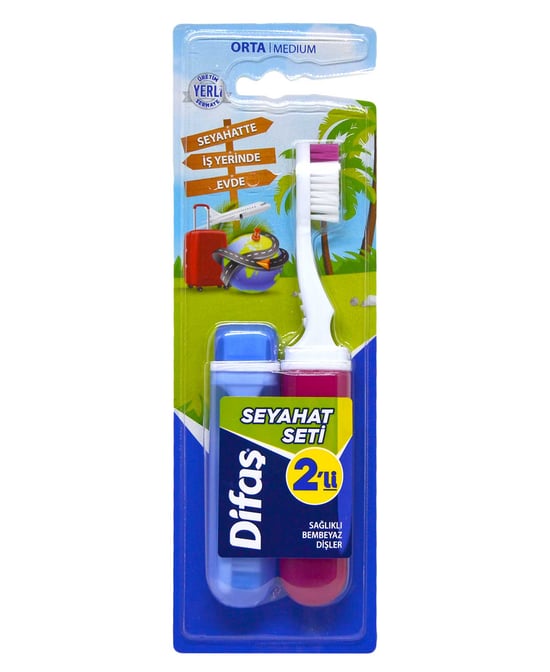 Difaş Orta Sert Diş Fırçası 2'li Seyahat Seti [outlet]