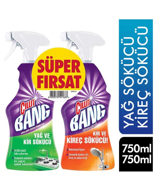 Cillit Bang Yağ Çözücü & Kireç Sökücü 2 X 750 Ml Sprey Banyo & Mutfak