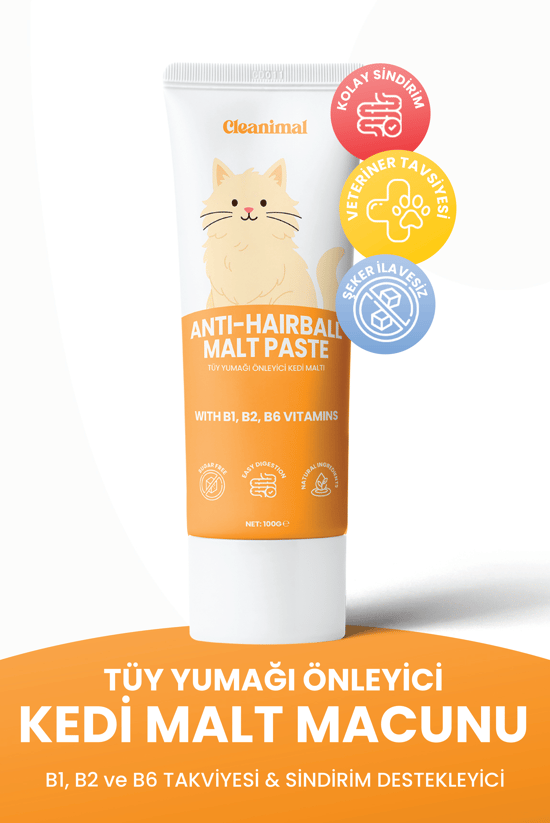 Cleanimal Kediler İçin Tüy Yumağı Önleyici Malt Macun – 100 Gr