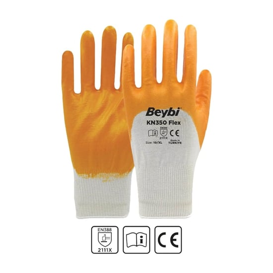 Beybi Kn350 Flex Sarı Pamuk Nitril İş Eldiveni 10 Beden