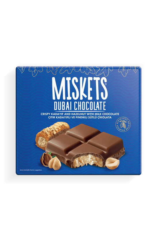Miskets Dubai Çikolatası Fındıklı Çıtır Kadayıflı Dolgulu Sütlü Tablet Çikolata 100 Gr
