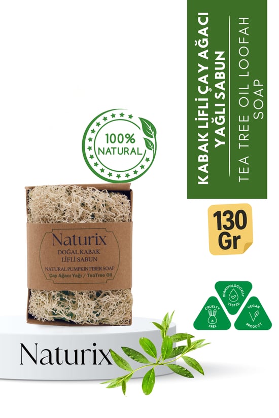Naturix Kabak Lifli Çay Ağacı Yağı Özlü Sabun 130 gr Arındırıcı, Gözenek Sıkılaştırıcı ve Ferahlatıcı
