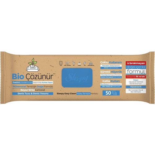 Sleepy Easy Clean Bio Çözünür Deniz Tuzu ve Deniz Yosunu Yüzey Temizlik Havlusu 50'li