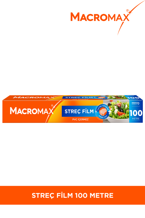 Macromax Streç Film 100 Metre Büyük Ekonomik Boy Pvc İçermez Gıdaları Taze Tutan Streç Film