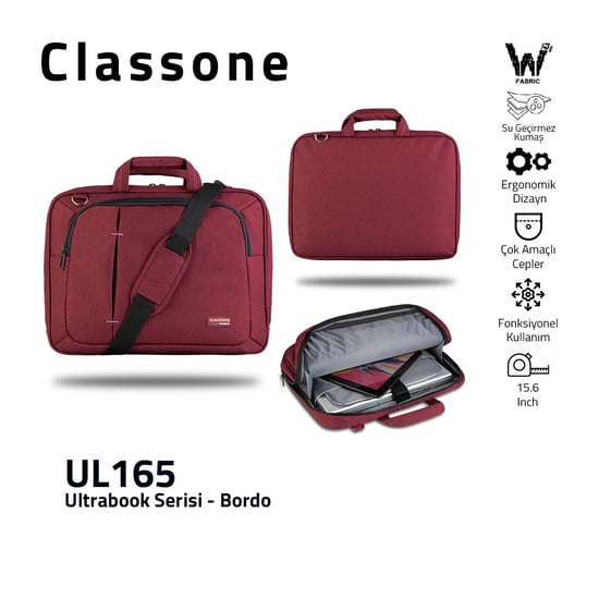 Classone Ul165 Wtxpro Su Geçirmez Kumaş Ultrabook Serisi 13.3" - 15.6" Notebook El Çantası Bordo