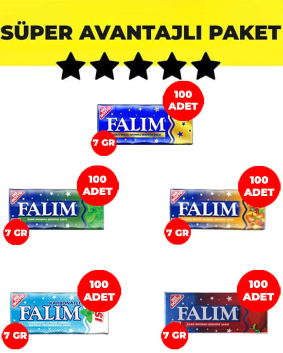 Falım Karışık-çilek-damla-işıl-nane Aromalı Sakız (5'li 7gr X 100'er Adet) Avantajlı Falım First Paketi