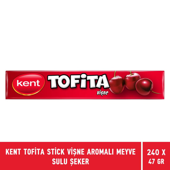 Kent Tofita Stick Vişne Aromalı Meyve Sulu Şeker 47gr X 240 Adet