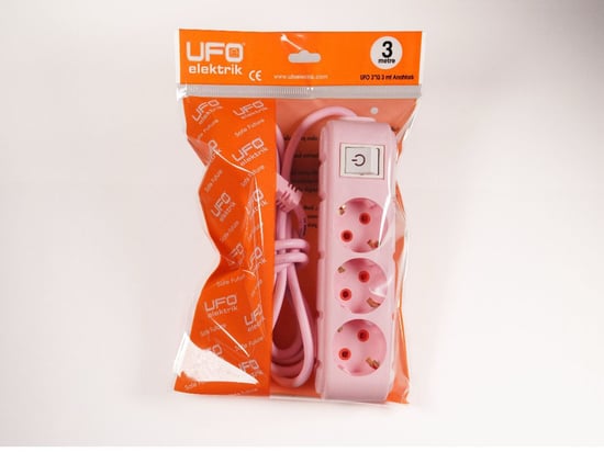 Ufo 3'lü 3 Metre Anahtarlı Grup Priz Pembe