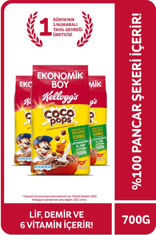 Kellogg's Coco Pops Çikolatalı Buğday ve Mısır Gevreği 700 Gr X 3 Adet