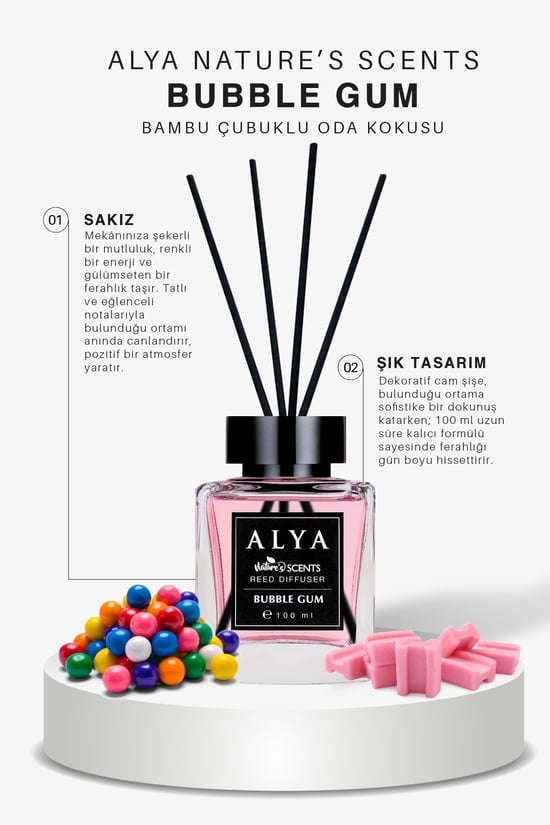 Alya Nature's Scents Bubble Gum Bambu Çubuklu Oda Kokusu