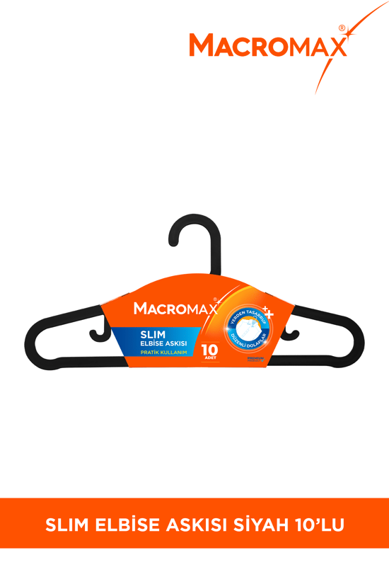 Macromax Slim İnce Elbise Askısı 10'lu Paket Yerden Tasarruf Sağlayan Minimalist Askı
