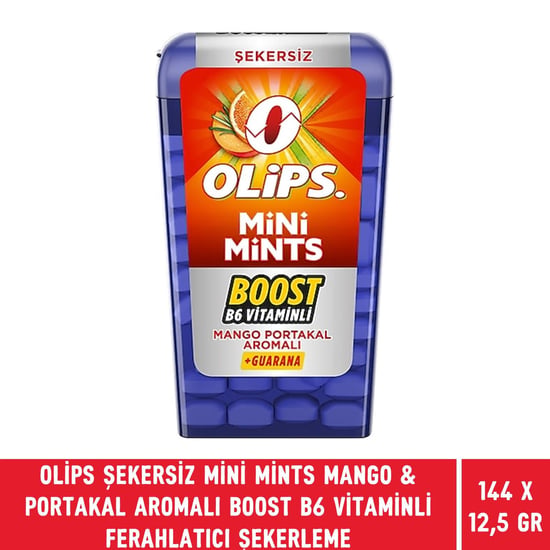 Olips Şekersiz Mini Mints Mango & Portakal Aromalı Boost B6 Vitaminli Ferahlatıcı Şekerleme 12,5 Gr X 144 Adet