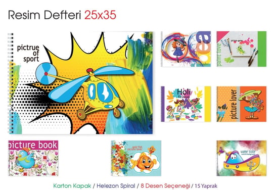 Mcolor 25x35 Orta Boy Karton Kapak Telli Resim Defteri 15 Yaprak