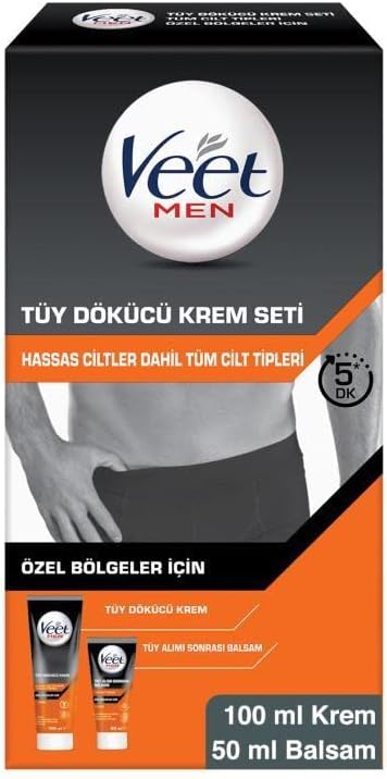 Veet Men Tüy Dökücü Krem Seti Özel Bölgeler için Tüy Dökücü Krem 100 Ml + Tüy Alım Sonrası Balsam 50 Ml