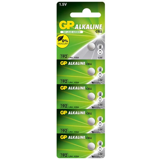 Gp Batteries 192 Lr41/192/v3ga Boy Alkalin Düğme Pil, 1.5 Volt, 5'li Kart