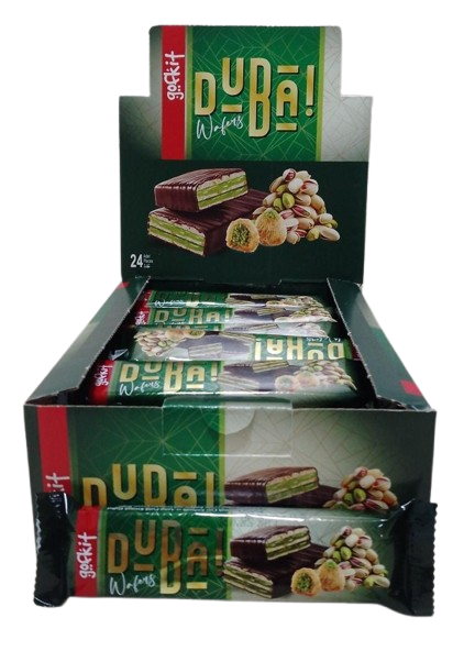 Gofkit Wafers Dubai Çikolata Kaplamalı Çıtır Kadayıflı ve Antep Fıstık Kremalı Gofret 24'lü